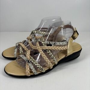 Gravity Defyer Women's US 10M Beige Snake Print Braided Strappy Orthotic Sandals
